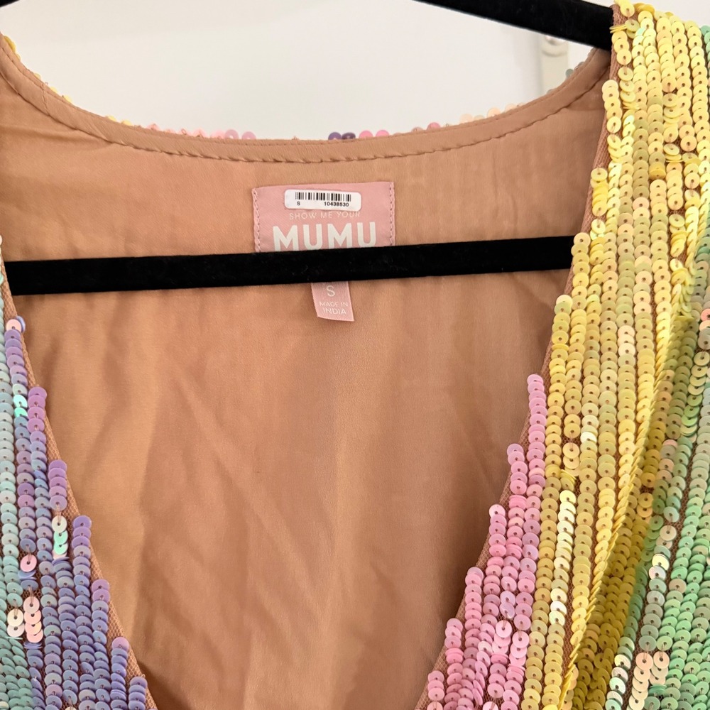 Show Me Your Mumu Wear Me Out Rainbow Sequin Stripe Mini Dress S Belted Disco - Picture 5 of 5